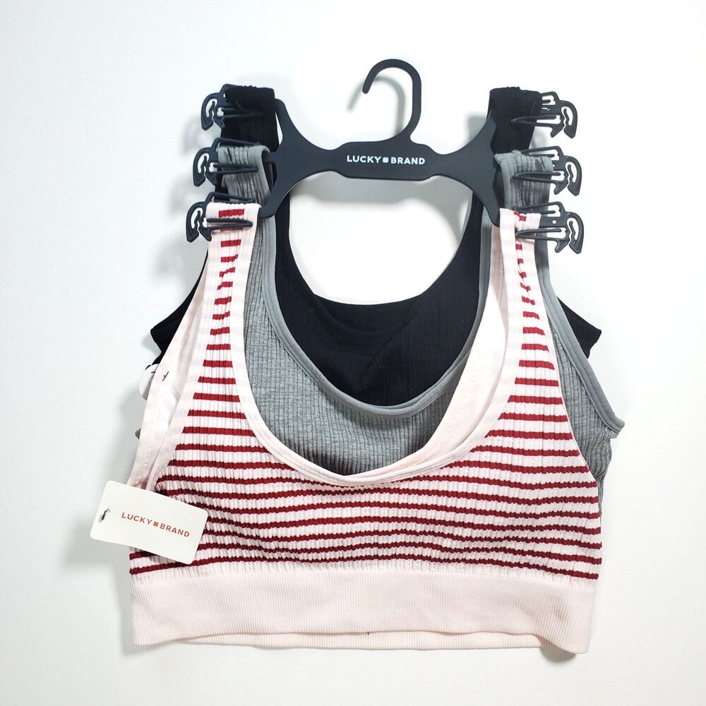 Lucky Brand Women’s Bra Set XL Ribbed Stretch Wireless Lounge Bralettes NWT